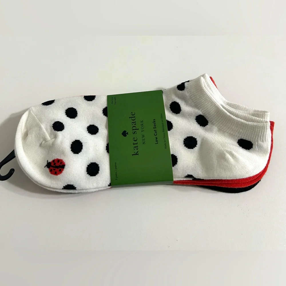 NWT Kate Spade Low Cut Socks, Polka Dots and Ladybug - Picture 1 of 5